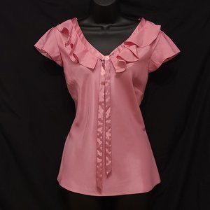 Pink Flutter-Sleeve Blouse